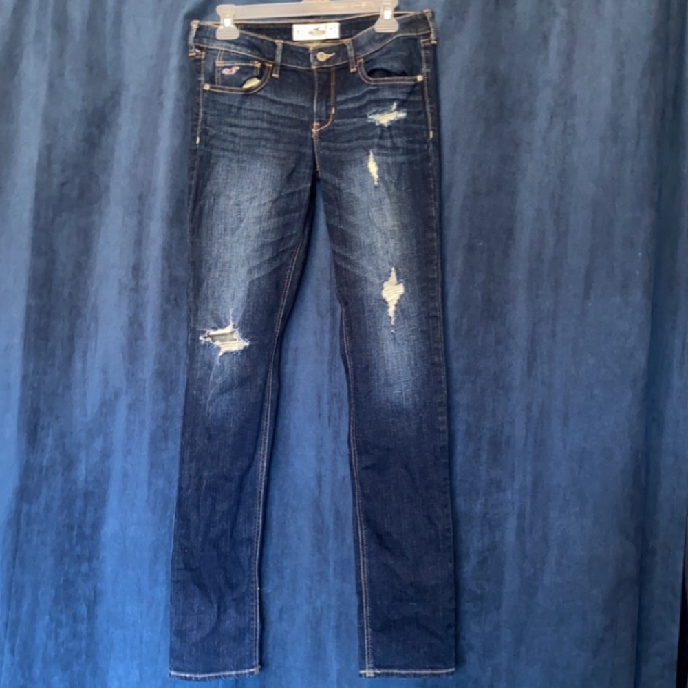 Hollister low rise, dark jeans.